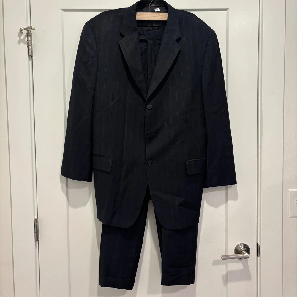 Joseph Abboud Mens 44R W38 Navy Pinstripe 100% Wool 3-Button Suit Von Maur USA